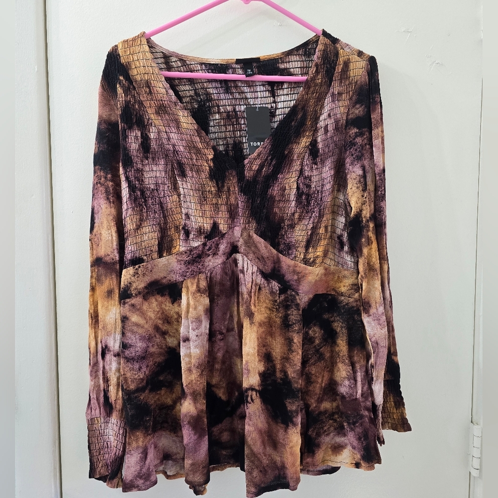 Torrid Multicolor Tie-Dye V-Neck Blouse